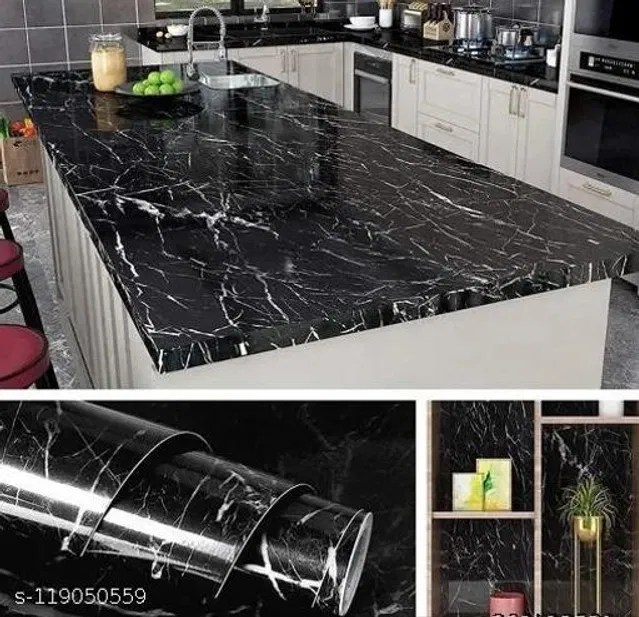 Bliss PVC Wallpaper for Home (Black, 60x200 cm)