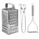 Oc9 स्टेनलेस स्टील 4 in 1 स्लाइसर एंड ग्रेटर & यूटिलिटी पकड़ & पोटैटो मेशर फॉर किचन टूल सेट 