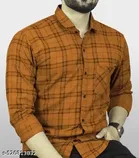Cotton Blend Checked Shirt for Men, Mustard 