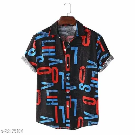 Digital Printed Stitched Half Sleeve Shirt for Men (Black, XL)