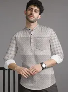Cotton Blend Printed Short Kurta for Men 