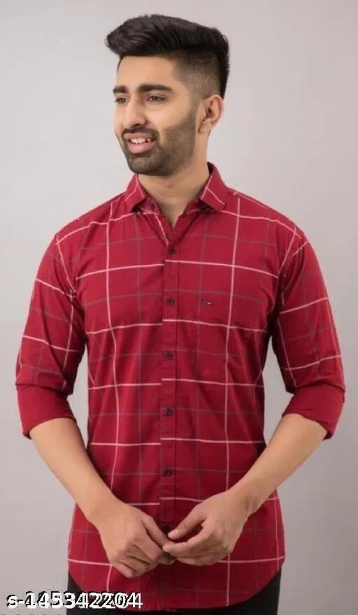 Cotton Blend Checked Shirt for Men, Maroon (XL) Pack of 1