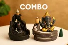 Resin Combo of Ganesh ji & Mahadev Idol with 50 Backflow Incense Cones (Black & Brown, Set of 2)