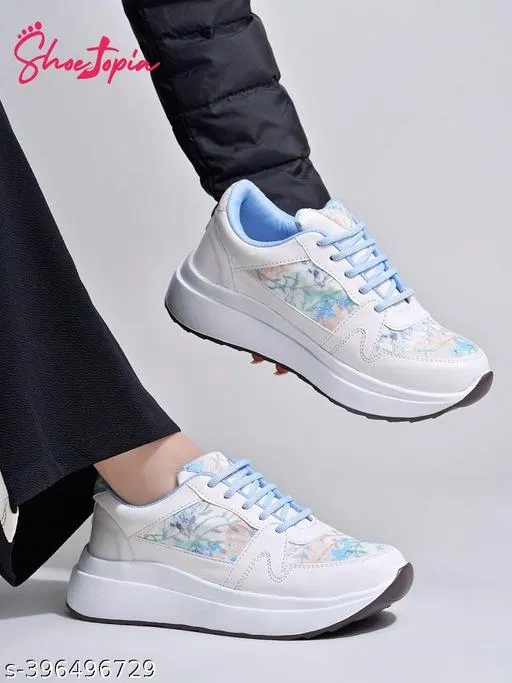 Solid Synthetic Sneakers for Women (Blue, IND-5)