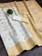 Litchi Silk Botanical Saree for Women, White 
