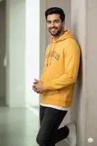 Fleece Printed Hoodie for Men, Yellow 