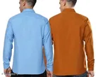 Cotton Blend Solid Shirts for Men, Orange & Blue, Pack of 2 