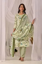 Cotton Printed Kurta with Pant & Dupatta for Women 