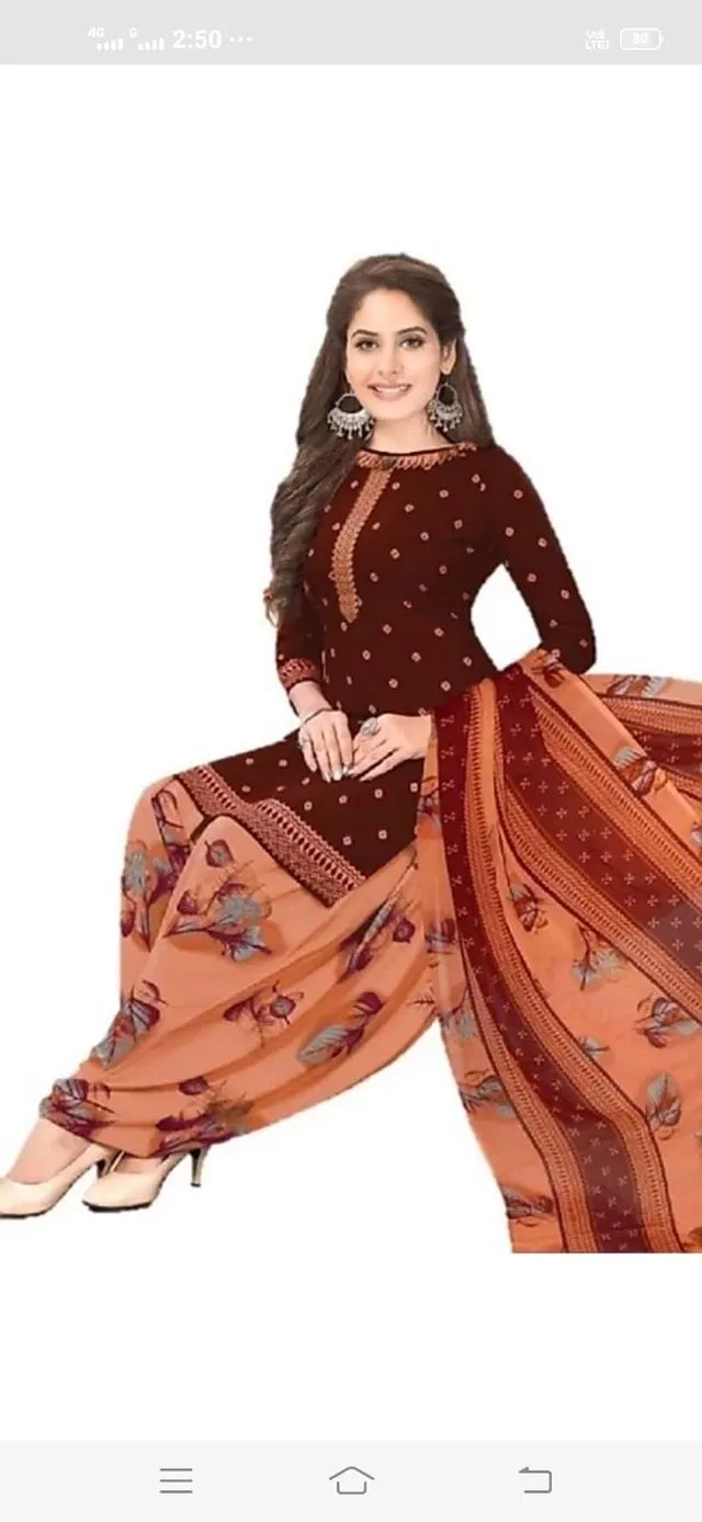 यशिका अन्स्टिच क्रेप सलवार सूट मटेरियल (ब्राउन) (Y-322)