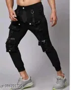 Lycra Solid Cargo for Men, Black 