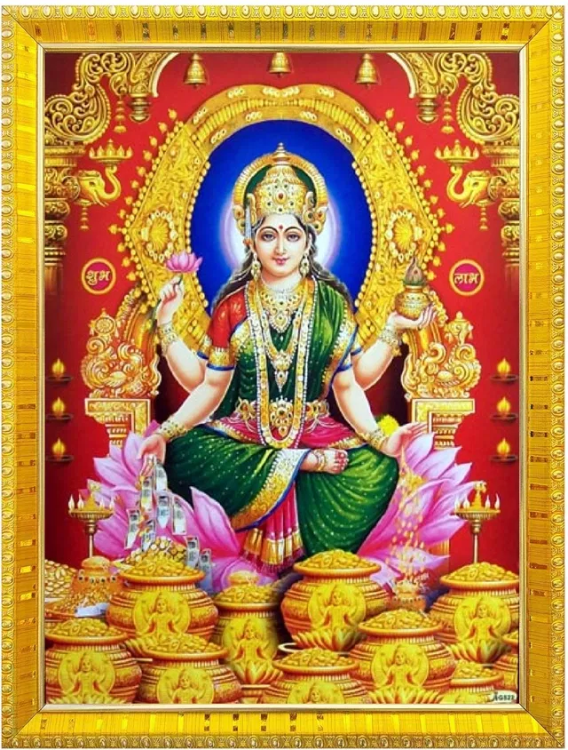 Polyester Laxmi Devi Religious Wall Photo Frame (Multicolor, 5X7 inches)