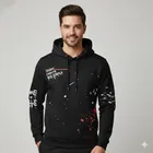 Fleece Printed Hoodie for Men, Black 