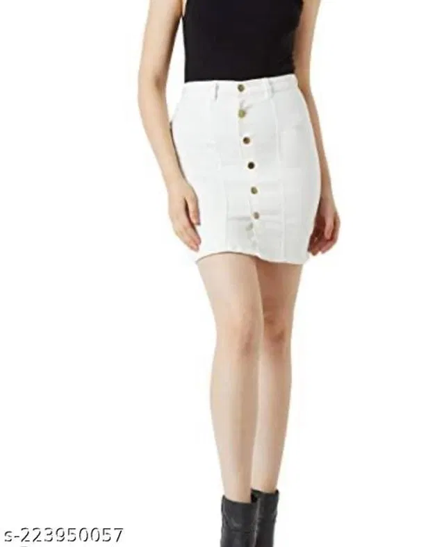Denim Skirt for Women (White, 28)