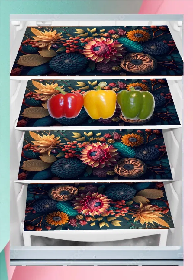PVC Fridge Mat (Multicolor, Pack of 4)