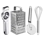 Oc9 Stainless Steel Lemon Squeezer & 4 in 1 Grater Or Slicer & Pizza Cutter & Egg Whisk Kitchen Tool Set 