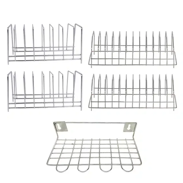4 Pcs Stainless Steel Plate Stand & Utensil Holder (Set of 5, Silver)