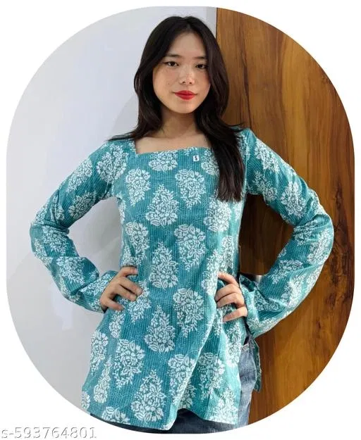 Cotton Kurti for Women (Green, S)