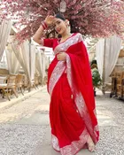 Litchi Silk Woven Design Saree for Women, Red 