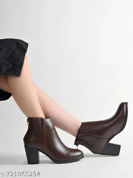 Shoetopia Synthetic Block Heeled Boots Brown IND-6