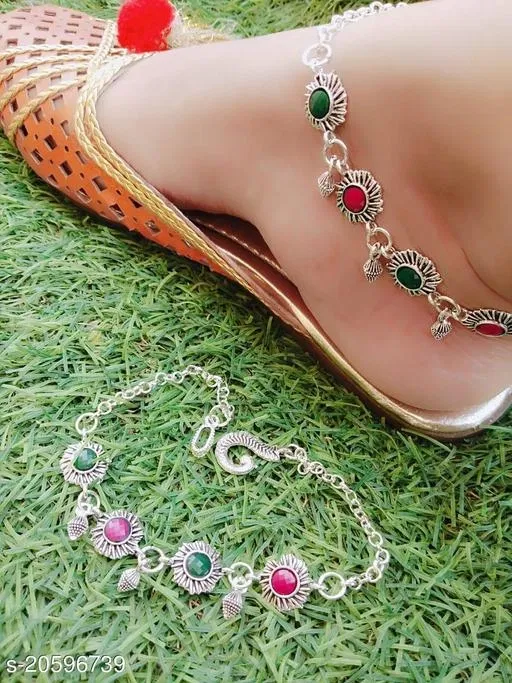 Anklet Multicolor Free Size Anklets & Toe Rings for Women, Pack of 2