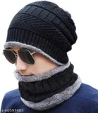 Woolen Winter Beanie Cap with Neck Warmer for Men 