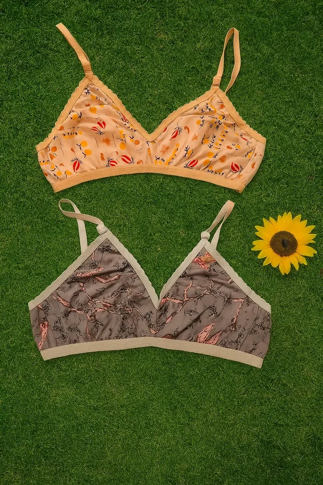 Hosiery Printed Non-Padded Bras for Women, Pack  of 2 (32 A, Multicolor)