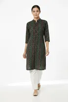 Cotton Blend Printed Kurti for Women, Green 