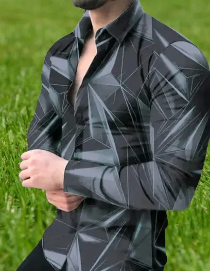 Lycra Printed Shirt For Men, Grey (XL)