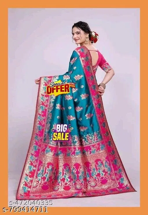 Kanjeevaram Saree for Women (Blue, Free Size)