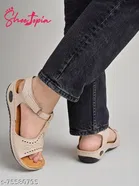 Shoetopia Cream Perforated Platform Sandals 