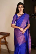 Litchi Silk Zari Woven Saree for Women, Blue 