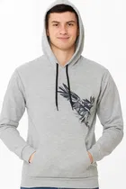 Full Sleeve Grey Eagle Printed Fleece Hoodie for Men 