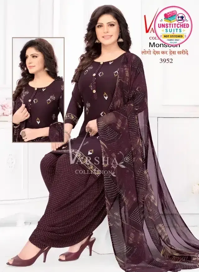 Synthetic Printed Unstitched Dress Material for Women & Girls (Brown)