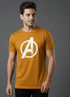 Cottont Blend  Printed T-shirt For Men, Mustard 