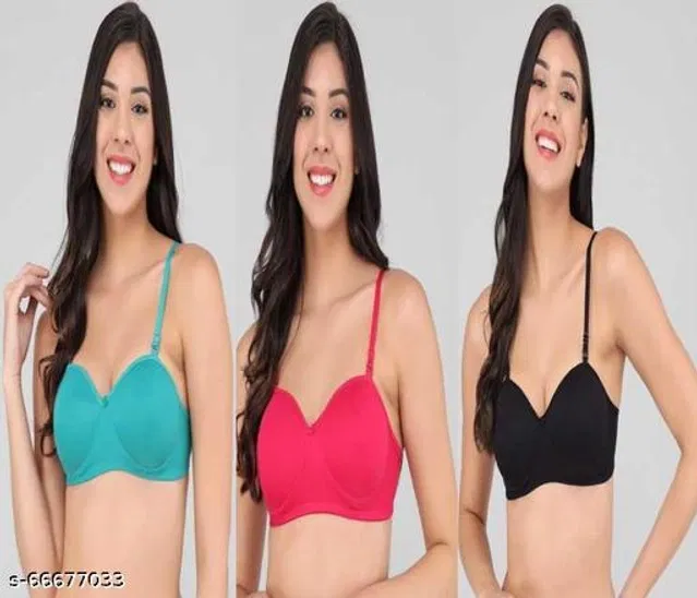 Cotton Blend Solid Padded Bra for Women (Multicolor, 36B) (Pack of 3)