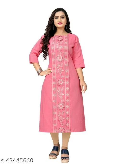 Floral Embroidered A-line Kurti for Women (Pink, 6XL)