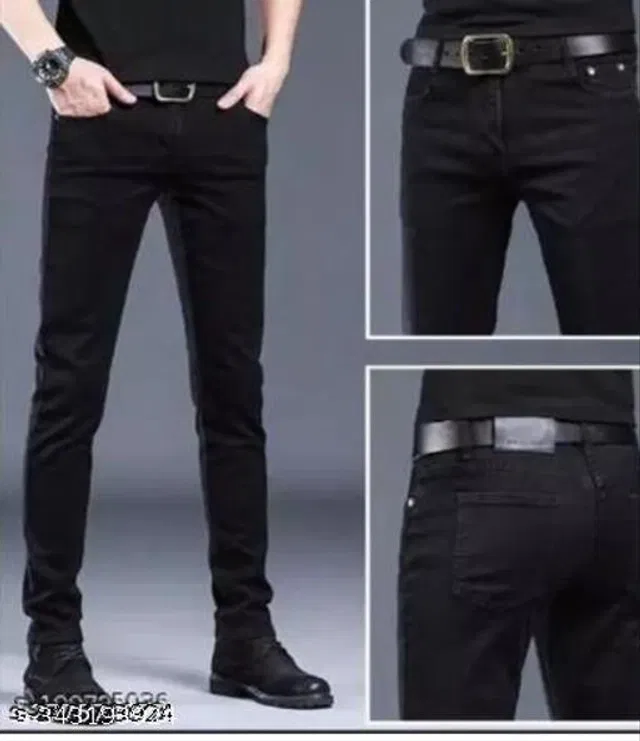 Denim Slim Fit Jeans for Men (Black, 32)