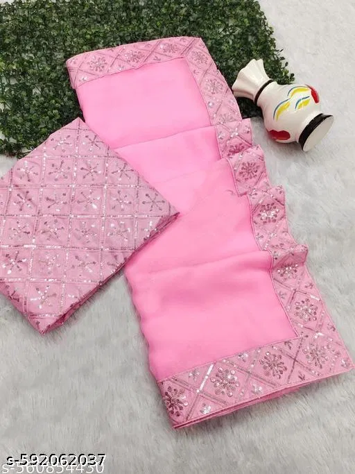 Georgette Saree for Women, Pink (5.5 M)
