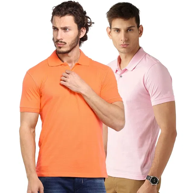 Polo Cotton Blend T-shirts Pack of 2 for Men (Multicolor, S)