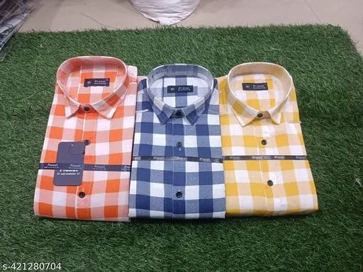 Cotton Blend Checked Shirts for Men, Multicolor, Pack of 3 (L)