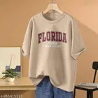Cotton Blend Printed T-shirt for Women, Beige 