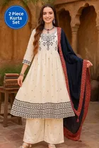 Viscose Rayon Embroidered Anarkali Women's Kurta with Pant & Dupatta Set 