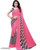 Georgette Printed Saree for Women, Pink 
