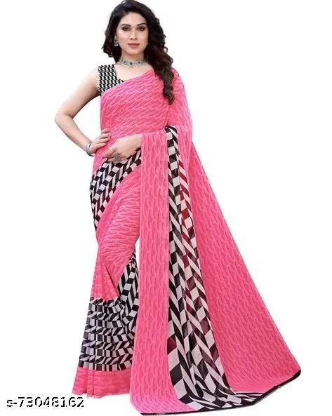 Georgette Printed Saree for Women, Pink (6.3 m)