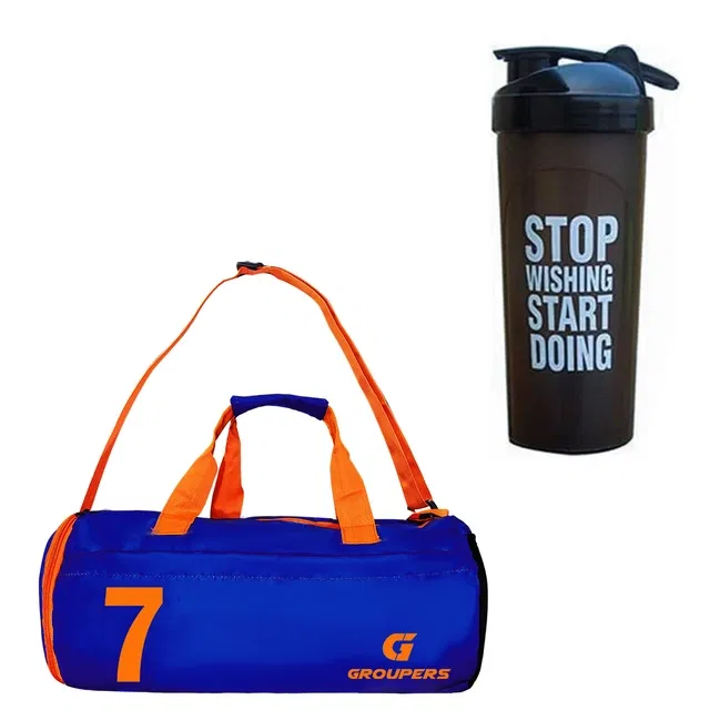 Polyester Printed Gym Bag with Shaker Bottle (700 ml) for Men & Women (Multicolor, Set of 1)