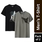 Round Neck Printed T-Shirt for Men, Combo Pack of 2, Grey, XXL