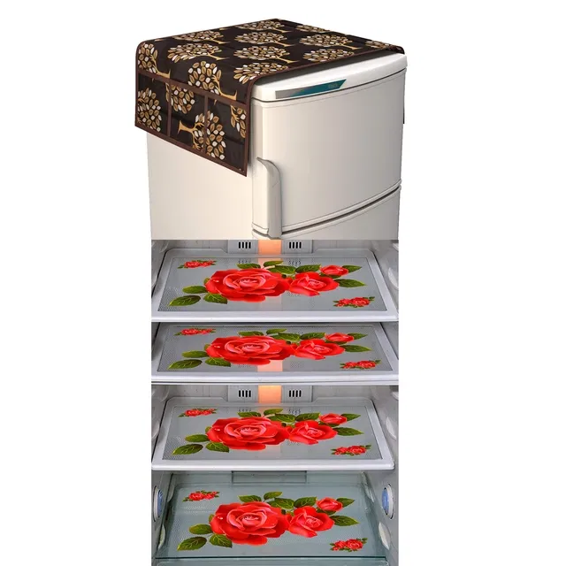 PVC Printed Refrigerator Top Cover with Mats (Multicolor, Set of 5)