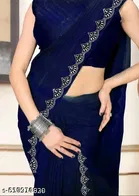 Georgette Embellished Saree For Women, Blue