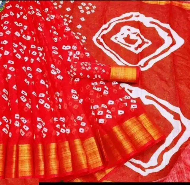 Women's Printed Saree with Unstitched Blouse (Red, 6.0 m)