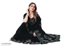 Georgette Solid Saree For Women, Black